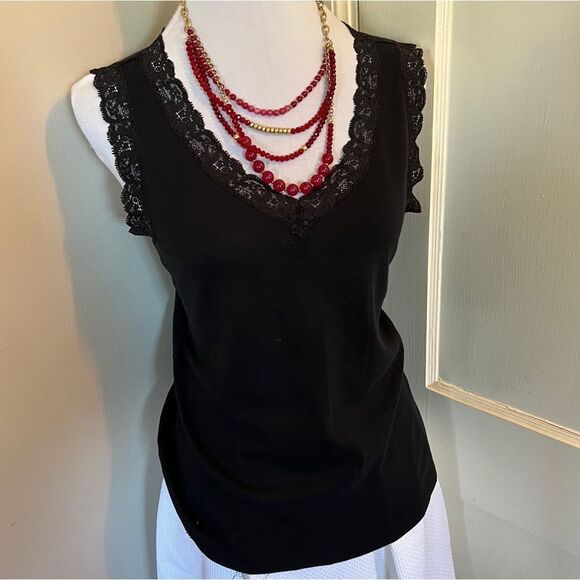 NWOT Chaps Black Lace Camisole Inspired Tank Top Women's size 1X - Picture 1 of 8